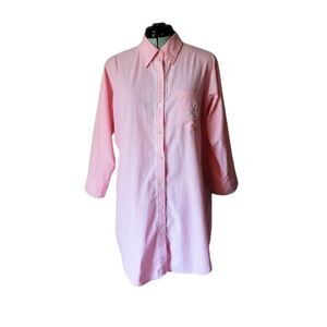 ✨Vintage Ralph Lauren Striped Embroidered Sz Medium Night Shirt Dress✨